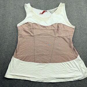 One September Tank Top Women XL White Mauve Lace Trim Corset Detail Sleeveless